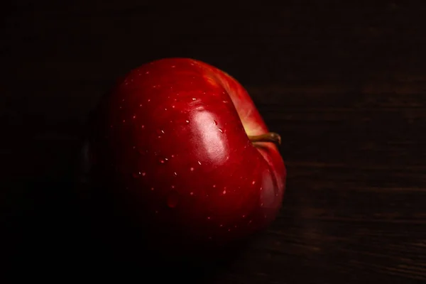 Bright Red Ripe Apple Black Background Horizontal Image — стоковое фото