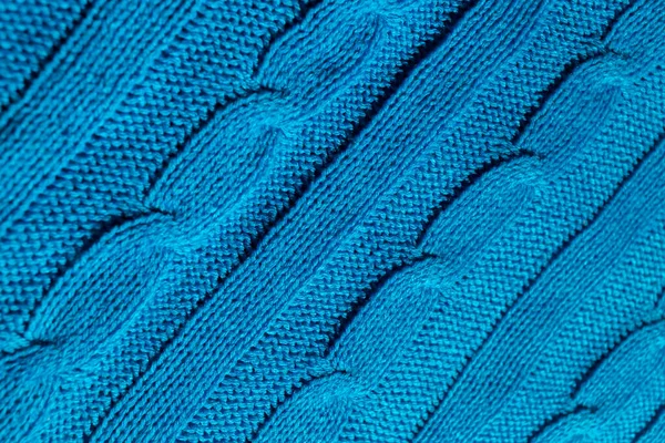Modrá Tkanina Pletená Nití Copánkovým Vzorem — Stock fotografie