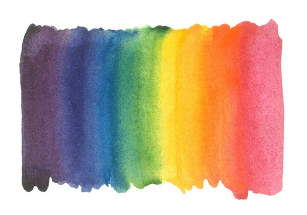 Watercolor rainbow gradient. Colorful hand drawn stain isolated on white background