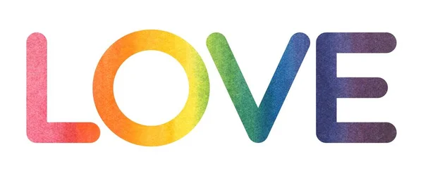 Elle çizilmiş suluboya resimli kelime aşk çizimi. Gökkuşağı spektrumlu lgbt bayrak renkleri içeren metin. Beyaz arka planda izole edilmiş gurur logosu. Pankart, poster, tişört baskısı tasarımı için elementName