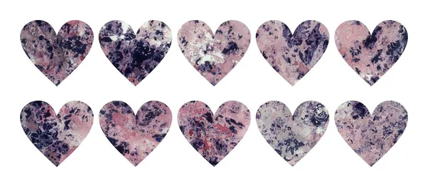 Покраска Сердец Фиолетовым Фиолетовым Мрамором Жидкое Искусство Форме Сердца Пятна — стоковое фото