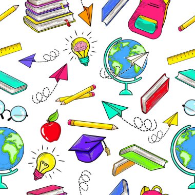 El Çizimi Neon Renkleri Eğitim Elementleri Beyaz Arkaplanda tecrit edildi. Okul Öğrencileri Sabit Yaratıcı Klasik Stil Çizimi 'ne geri dönüyoruz. Bilgi ve Öğrenme Kavram Elementleri. 