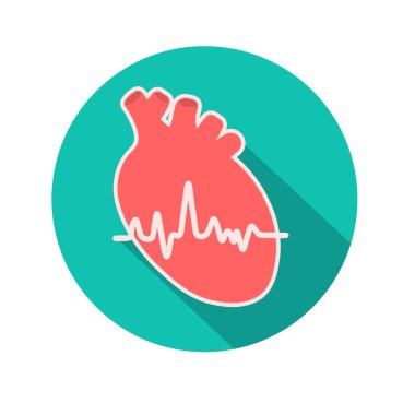 Düz Stil İzole Edilmiş Vektör Resimde Kalp atışı çizgisi olan vektör kalp simgesi. Kardiyovasküler Kalp Tıbbi Konsepti Simgesi.