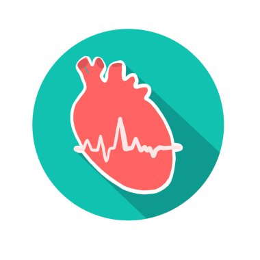Düz Stil İzole Edilmiş Vektör Resimde Kalp atışı çizgisi olan vektör kalp simgesi. Kardiyovasküler Kalp Tıbbi Konsepti Simgesi.