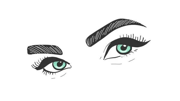 Ojos Mujer Hermosos Dibujados Mano Aislado Sobre Fondo Blanco — Vector de stock