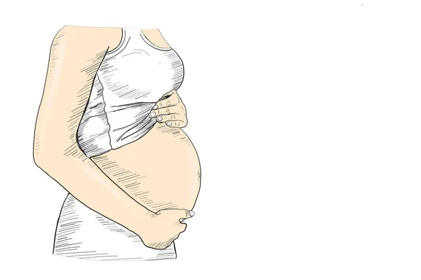Retro Hand Drawn Pregnant Woman Illustration Vintage Hand Drawn Pregnant — 스톡 벡터