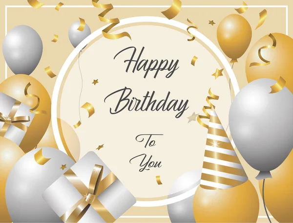Happy Birthday Vector Card Gold Silver Color Birthday Greeting Card — Stock Vector