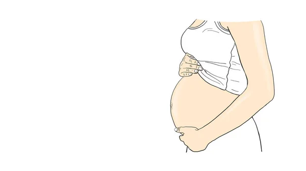 Illustration Femme Enceinte Dessinée Main Rétro Vintage Femme Enceinte Dessinée — Image vectorielle