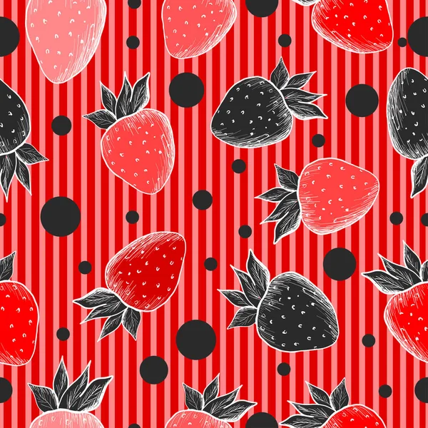 Fresas Dibujadas Mano Vector Abstracto Patrón Sin Costuras Sobre Fondo — Archivo Imágenes Vectoriales