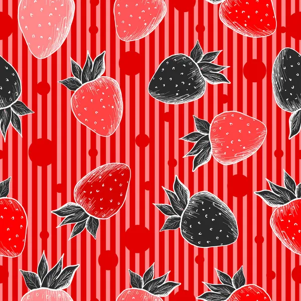 Hand Drawn Strawberries Abstract Vector Unlimited Pattern Striped Background Ζάχαρη — Διανυσματικό Αρχείο