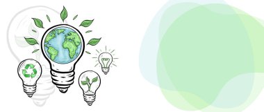 Yeşil Dünya 'yı Kurtarma Sancağını, vektör illüstrasyonunu, Yeşil Dünya ile ekoloji konseptini, Çevre Dostu