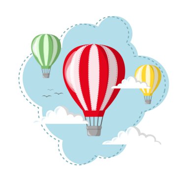 Sıcak hava balonları ayarlandı, vektör illüstrasyonu 