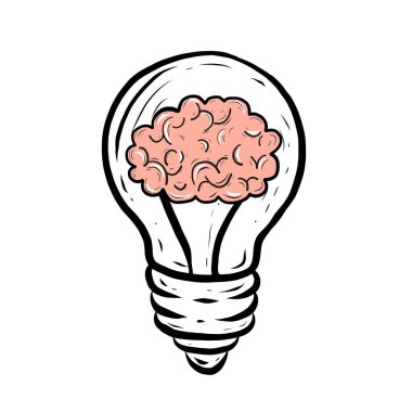 Ampulün içindeki beyin, vektör illüstrasyon, fikir, yaratıcı, teknoloji konsepti 