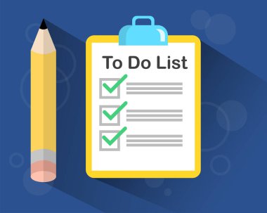 Yapılacaklar listesi konsepti. Yapılacaklar listesi simgesi. Tasarım simgesi yapılacaklar listesi, kontrol listesi, görev listesi. Yapılacaklar listesi tema vektörü. İllüstrasyon Hatırlatma konsepti simgesi. İşaretli Yapılacaklar Listesi