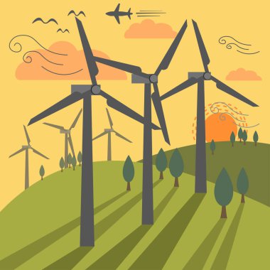 Elektrik üretimi için yel değirmenleri, yeşil enerji kavramı