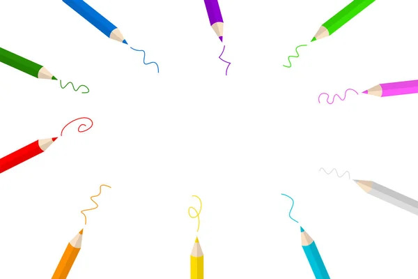 Kalemlerle Renkli Çerçeve Vektör Illüstrasyonu — Stok Vektör