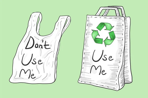 Çöpleri geri dönüşüm için bir çağrı posteri ve plastik kullanmayın, gezegen web pankartı, eko-poşetler, vektör illüstrasyonları, Dünya gezegeninin sembolü atıkla kirlenmiştir - çevre