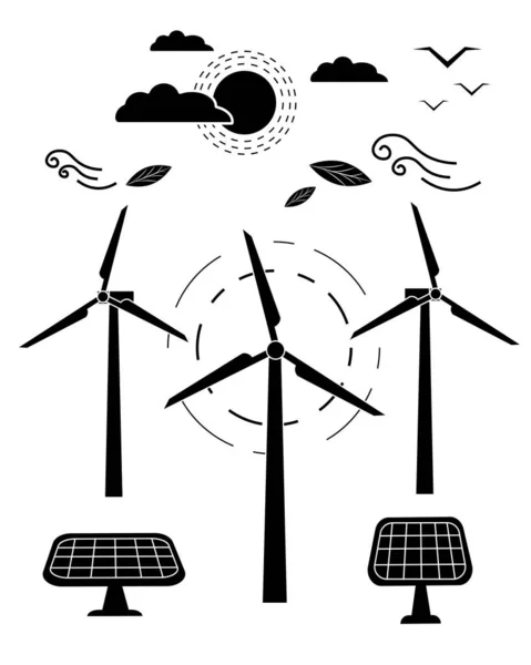 Napelemek Szélmalmok Fotovoltaikus Alternatív Energiaforrás Fenntartható Erőforrások Koncepciója — Stock Vector