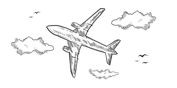 Sketch Airplane Hand Drawn Vector Illustration — Stock Vector