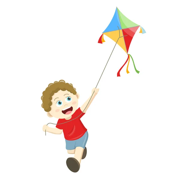 Kite ile oynayan çocuğun vektör çizimi