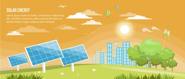 Pannelli Solari Fotovoltaico Fonte Energia Elettrica Alternativa Concetto Risorse Sostenibili — Vettoriale Stock