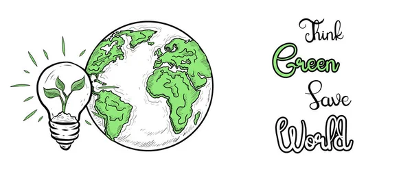 Think Green World Banner Ilustracja Wektorowa Koncepcja Ekologiczna Green Eco — Wektor stockowy
