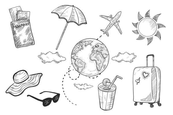 Traveling Hand Drawn Elements Vector Illustration — Stock Vector