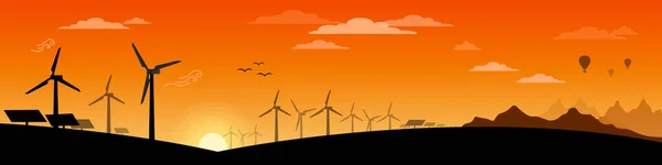 Ветряные Мельницы Производства Электроэнергии Концепция Зеленой Энергии — стоковый вектор