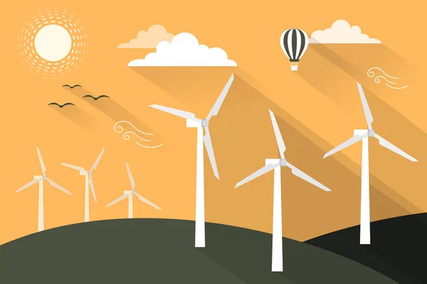 Windmolens Voor Elektriciteitsproductie Concept Groene Energie — Stockvector