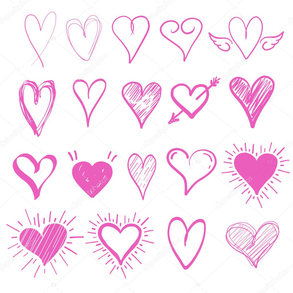 hand-drawn illustration set of  hearts 