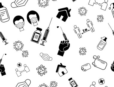 Coronavirus Covid-19 'un vektör arkaplanı karantina ve hapsi, güvenli konsept kalın