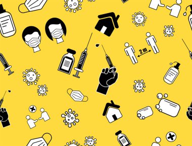 Coronavirus Covid-19 'un vektör arkaplanı karantina ve hapsi, güvenli konsept kalın