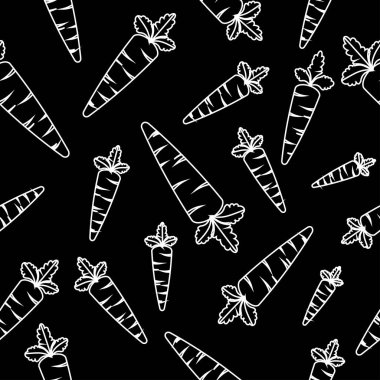 Siyah zemin üzerinde beyaz havuç deseni olan kusursuz bir arkaplan.