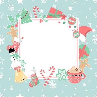 Noel süslemeleri ile kusursuz arkaplanda neşeli çerçeve