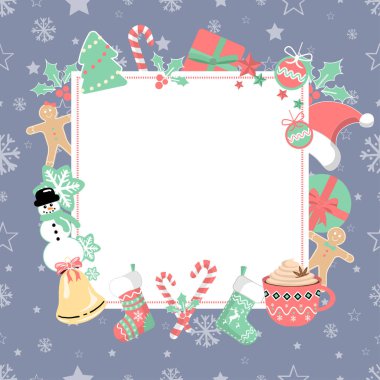 Noel süslemeleri ile kusursuz arkaplanda neşeli çerçeve