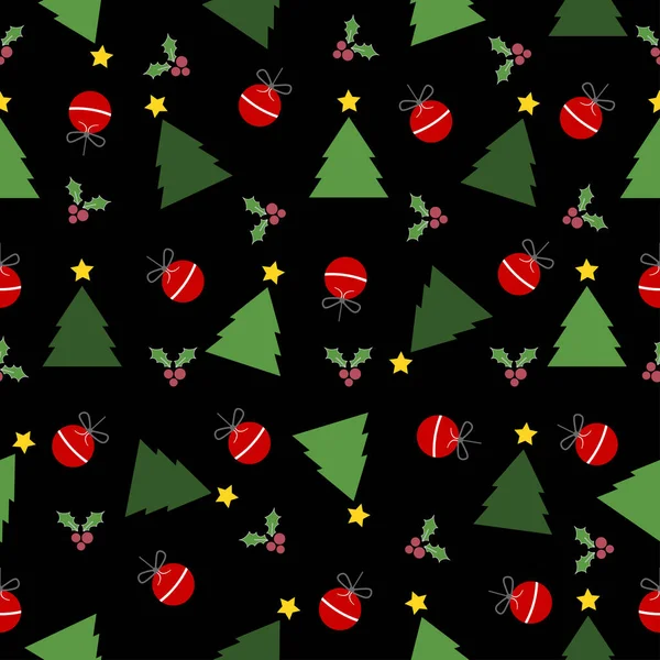 Fondo Festivo Sin Costuras Con Árbol Navidad Patrón Decoraciones — Vector de stock