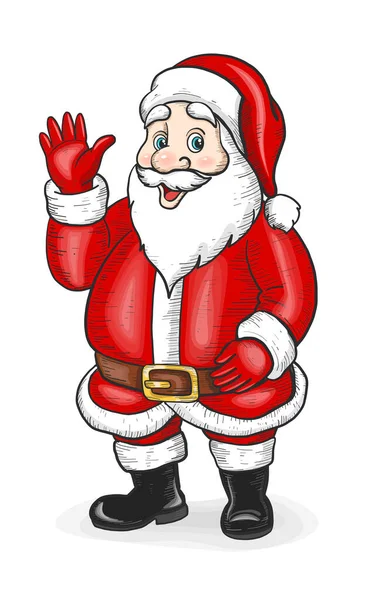 Векторная Иллюстрация Санта Клауса Шляпе Машущего Рукой — стоковый вектор