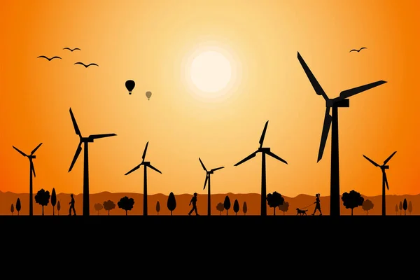 Elektrik üretimi için yel değirmenleri, yeşil enerji kavramı