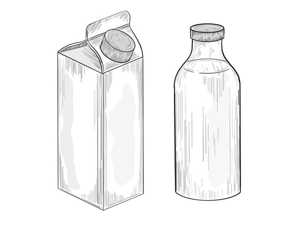 Hand Drawn Set Milk Bottles Sketch Vector Illustration — 图库矢量图片