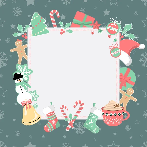 Marco Festivo Sobre Fondo Sin Costuras Con Decoraciones Navideñas — Vector de stock