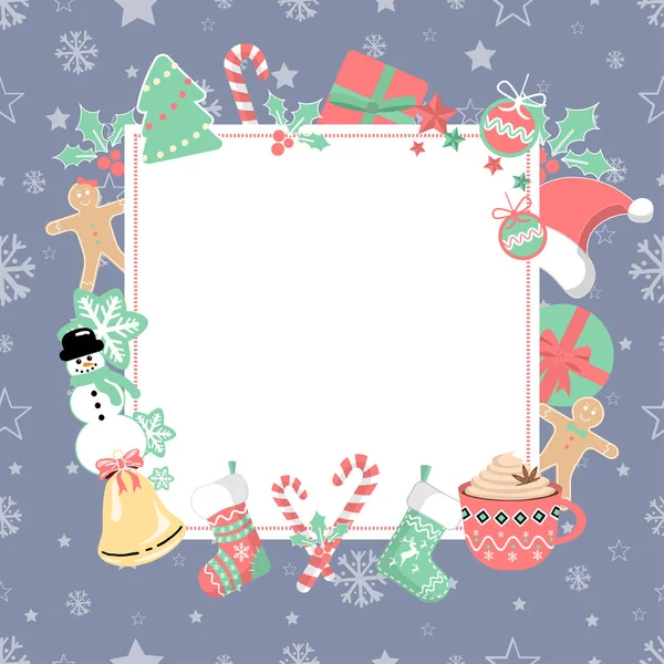 Marco Festivo Sobre Fondo Sin Costuras Con Decoraciones Navideñas — Vector de stock