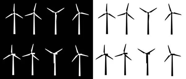 Valkoiset Mustat Tuulimyllyt Sähköntuotantoon Vihreän Energian Konsepti — vektorikuva