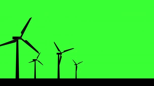 Silhouettes Windmills Electric Power Production Green Energy Animation Concept — Stock Video