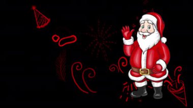 Neon animasyon geçmişi. Noel Baba şapkasıyla elini sallıyor.