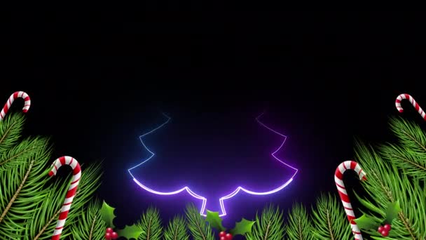 紫の光の中でクリスマスツリーとクリスマスのアニメーションの背景 — ストック動画
