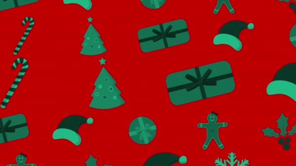 クリスマスツリーと装飾パターンとお祝いシームレスなアニメーションの背景 — ストック動画