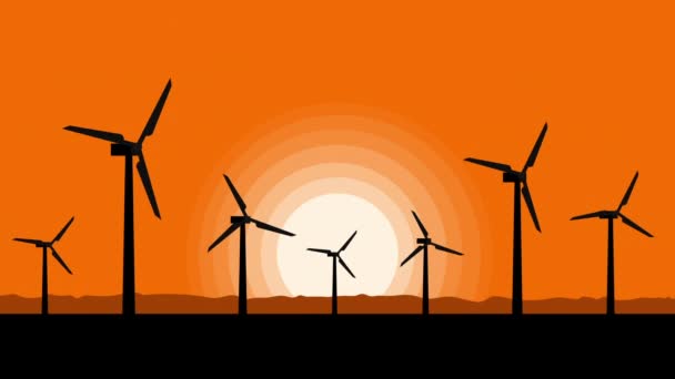 Silhouettes Windmills Electric Power Production Green Energy Animation Concept — Stockvideo