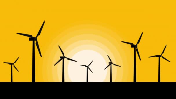 Silhouettes Windmills Electric Power Production Green Energy Animation Concept — Stock Video