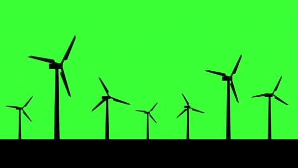 Silhouettes Windmills Electric Power Production Green Energy Animation Concept — Stock Video