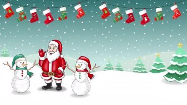 Noel Baba 'nın çoraplarını asıyorum. Kar yağıyor.